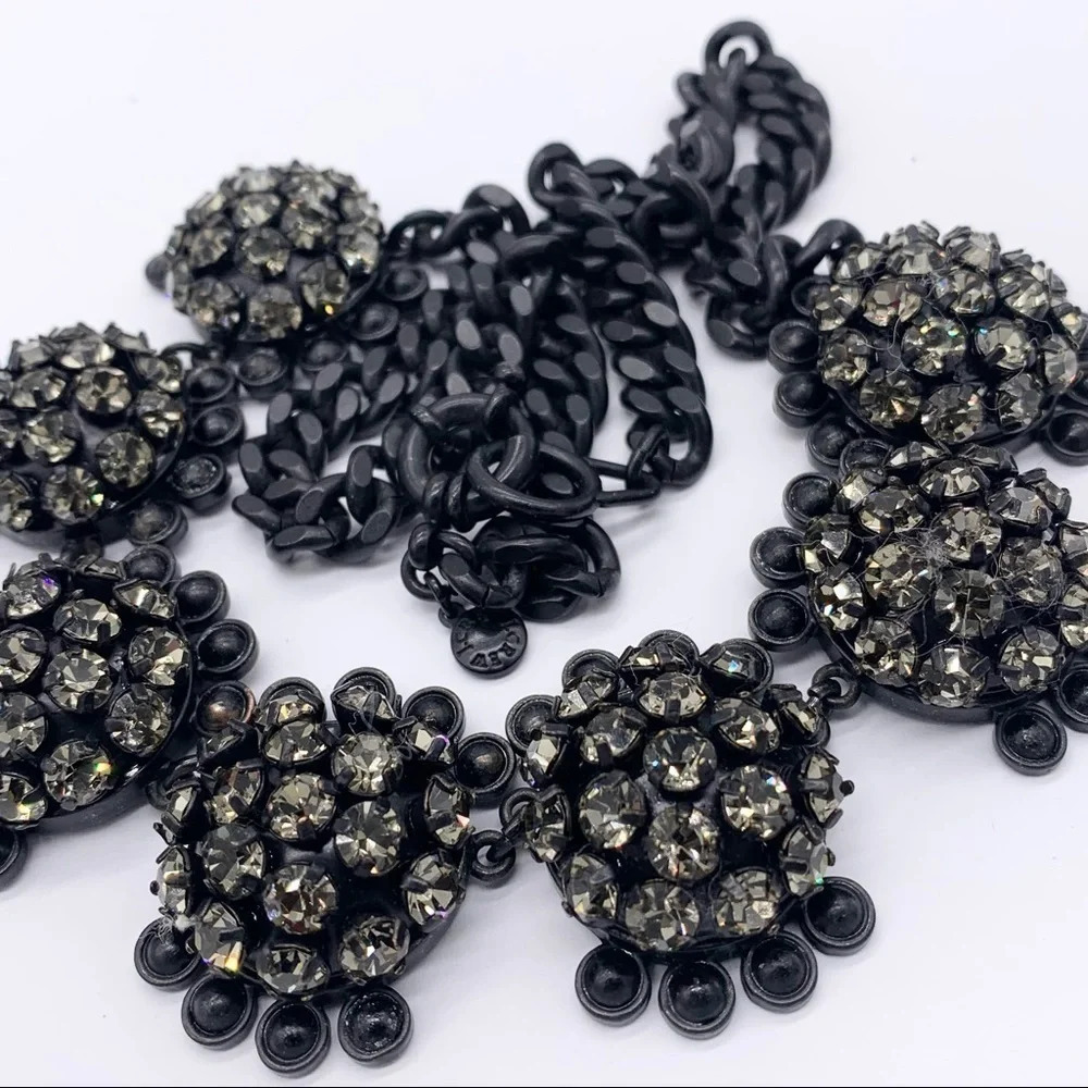 J. Crew Gray Crystal Clusters Matte Black Chain Necklace - Picture 2 of 4